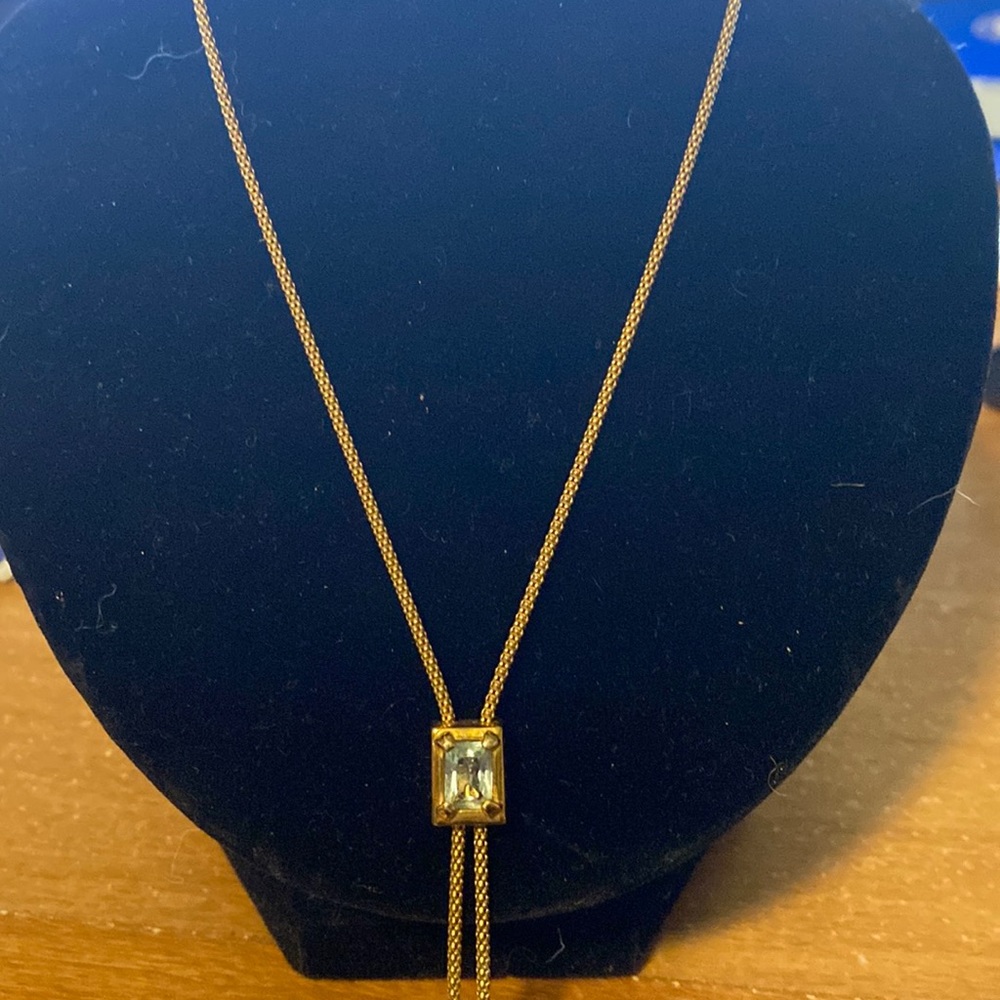 Italy 14KT Stamped Slide Necklace with Aquamarine Emerald Shape Stone